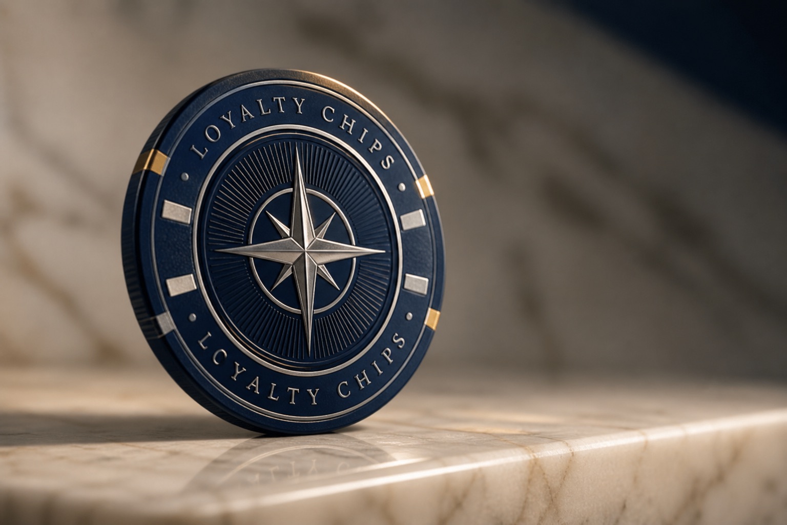 Branded Loyalty Chip on a marble counter.